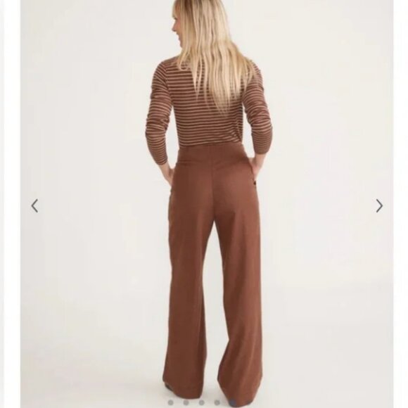 Marine Layer Flora High Waist Wide Leg Hemp Blend Brown Trouser Pants Size 4 - Picture 2 of 11